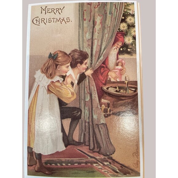 Vintage Victorian Christmas & New Year Postcards Set Girls Boys Santa Angels - Picture 1 of 12
